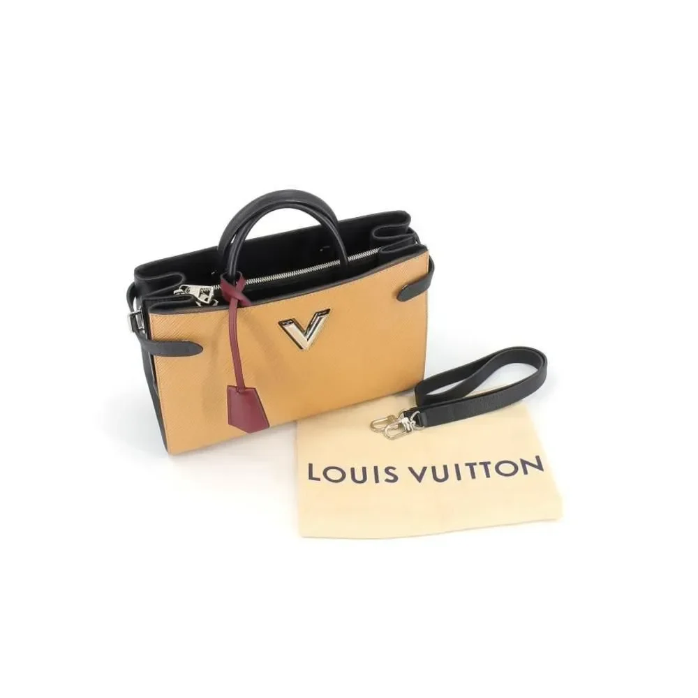 Louis Vuitton Twist Tote Shoulder Bag Epi Leather Camel Silver Hardware